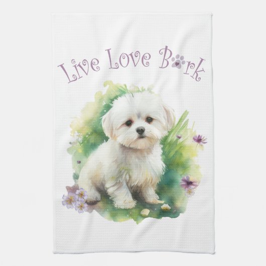 Bichon Dog Mom Floral Theedoek (Verticaal)