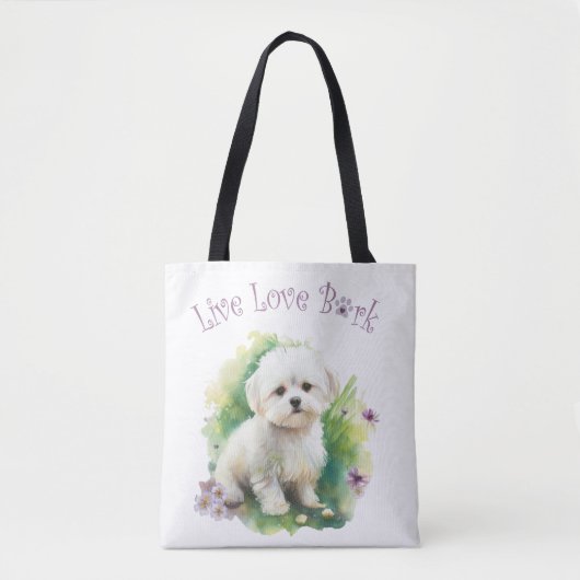 Bichon Dog Mom Floral Tote Bag (Voorkant)