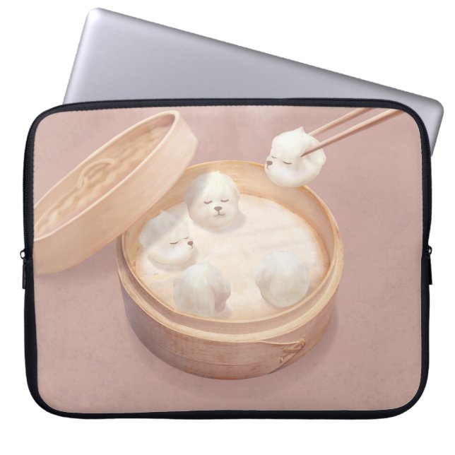 Bichon Dumplings: Cute Xiao Long Bao Dim Sum Art Laptop Sleeve (Voorkant)