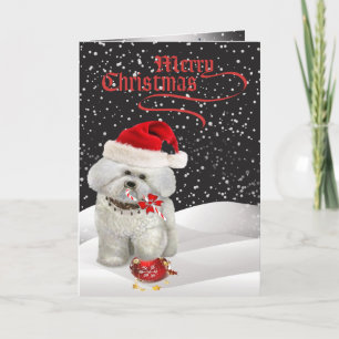 Bichon Frise A Merry Kerstmis Wenskaart Feestdagen Kaart