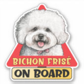 Bichon Frise Aan boord Grappige Hond Rood Verkeers Sticker (Voorkant)