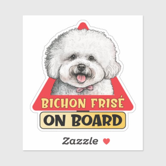 Bichon Frise Aan boord Grappige Hond Rood Verkeers Sticker (Vel)