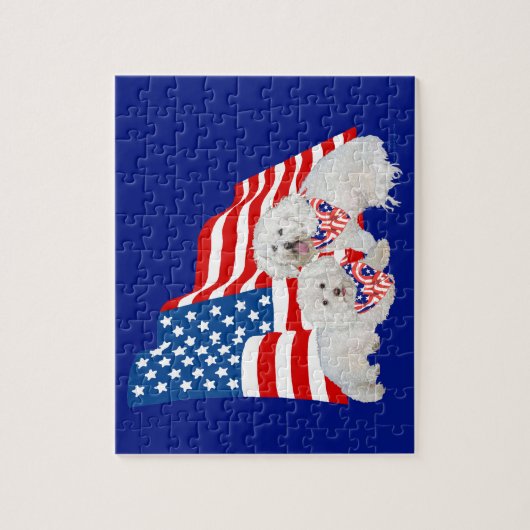 Bichon Frise American Flag Legpuzzel (Verticaal)