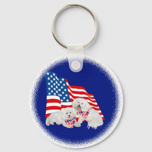 Bichon Frise Amerikaanse Vlag Sleutelhanger