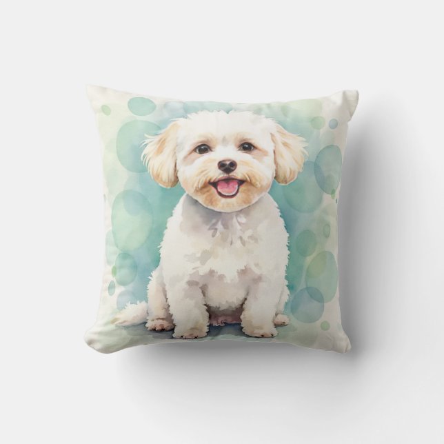 Bichon Frise Aquarel Bubbel Patroon Kunst Kussen (Voorkant)