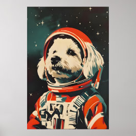 Bichon Frise Astronaut Poster, Bichon Frise Retro Poster