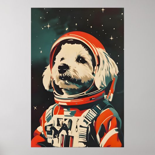 Bichon Frise Astronaut Poster, Bichon Frise Retro Poster (Voorkant)