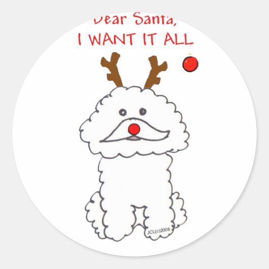 Bichon Frise Beste Kerstman Ronde Sticker (Voorkant)