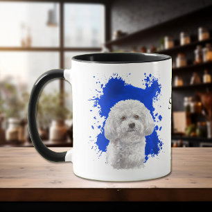 Bichon Frise Blue Abstracte achtergrond Mok