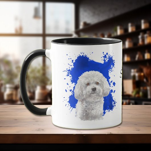 Bichon Frise Blue Abstracte achtergrond Mok