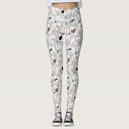 Bichon Frise Bones and Paws Gray Leggings (Voorkant)