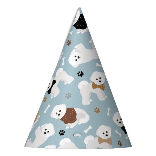 Bichon Frise Botten en Paws Blue Feesthoedjes (Links)