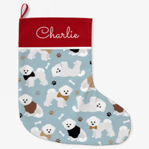 Bichon Frise Botten en Paws Blue Grote Kerstsok