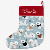 Bichon Frise Botten en Paws Blue Grote Kerstsok (Achterkant)