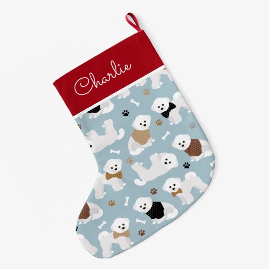 Bichon Frise Botten en Paws Blue Grote Kerstsok (Achterkant (Hangend))