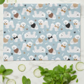 Bichon Frise-Botten en Paws Blue Kitchen Towel Theedoek (Gevouwen)