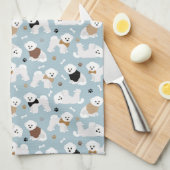 Bichon Frise-Botten en Paws Blue Kitchen Towel Theedoek (Quarter Fold)