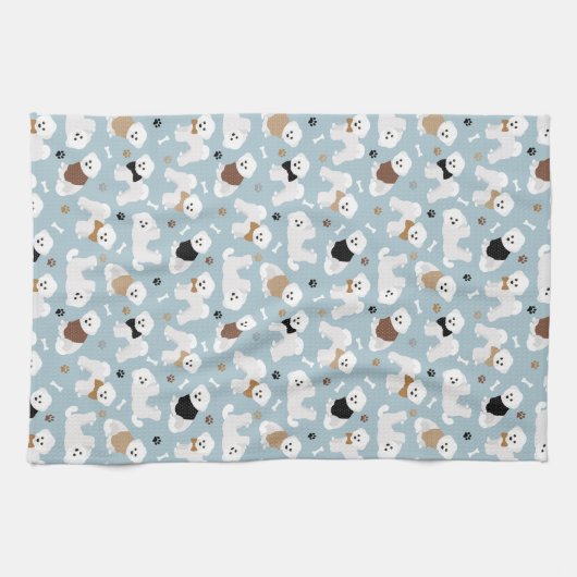Bichon Frise-Botten en Paws Blue Kitchen Towel Theedoek (Horizontaal)