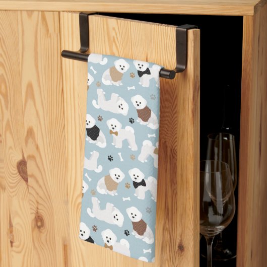 Bichon Frise-Botten en Paws Blue Kitchen Towel Theedoek (Derde Gevouwen)