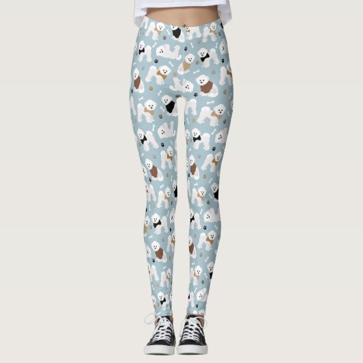 Bichon Frise Botten en Paws Blue Leggings (Voorkant)