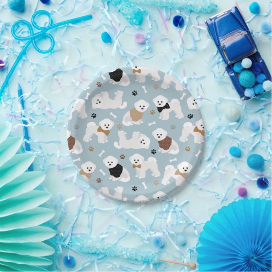 Bichon Frise Botten en Paws Blue Papieren Bordje (Feest)