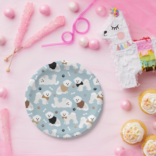 Bichon Frise Botten en Paws Blue Papieren Bordje (Feest)
