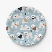 Bichon Frise Botten en Paws Blue Papieren Bordje (Voorkant)