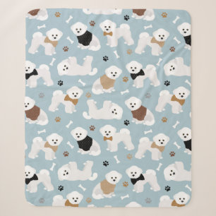 Bichon Frise Botten en Paws Blue Sherpa Deken