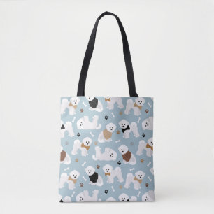 Bichon Frise Botten en Paws Blue Tote Bag
