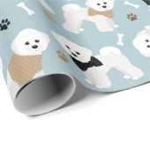 Bichon Frise-Botten en paws Blue Wrapping Paper Cadeaupapier (Rol Hoek)