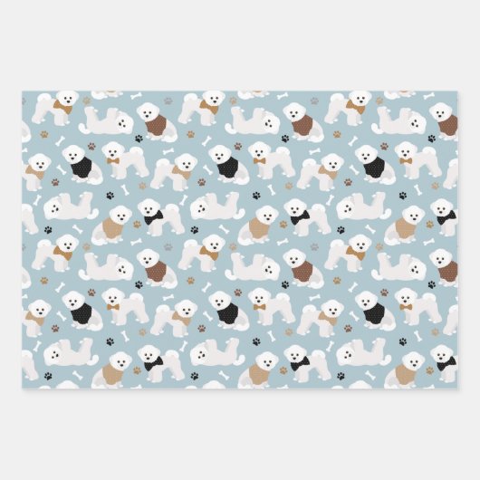 Bichon Frise Botten en Paws Gray Blue Paars Inpakpapier Vel (Voorkant)
