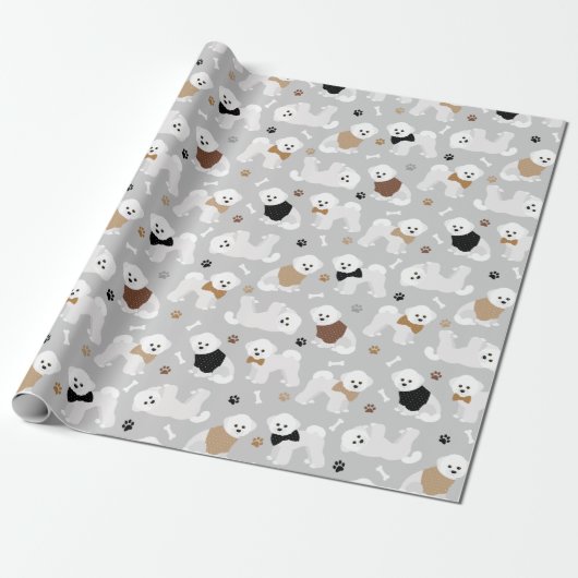 Bichon Frise Botten en Paws Gray Cadeaupapier (Uitgerold)