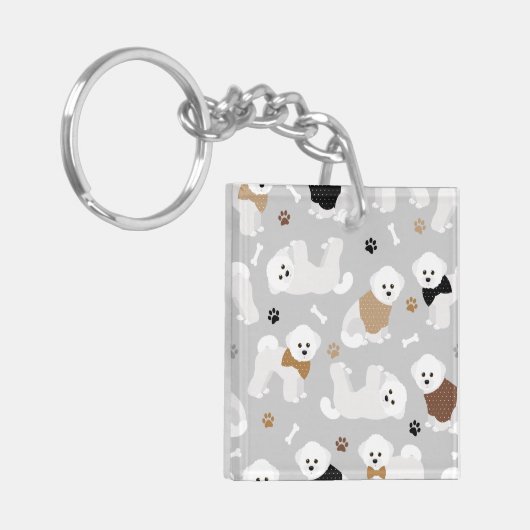 Bichon Frise Botten en Paws Gray Sleutelhanger (Voorkant Links)