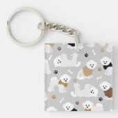 Bichon Frise Botten en Paws Gray Sleutelhanger (Voorkant)
