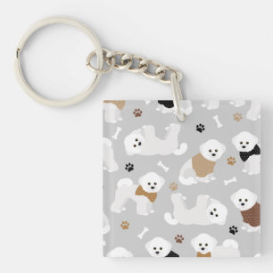 Bichon Frise Botten en Paws Gray Sleutelhanger