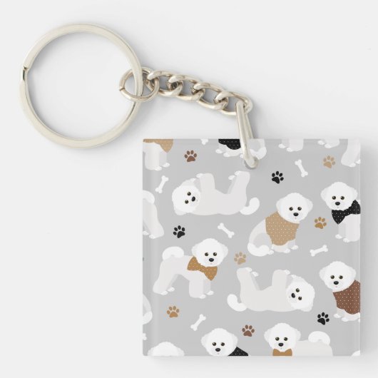 Bichon Frise Botten en Paws Gray Sleutelhanger (Voorkant)