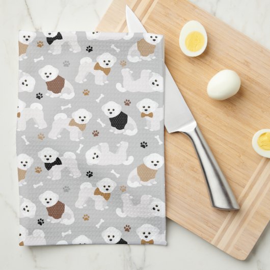 Bichon Frise Botten en Paws Gray Theedoek (Quarter Fold)