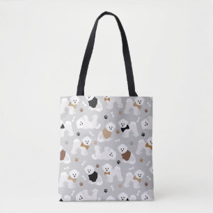 Bichon Frise Botten en Paws Gray Tote Bag