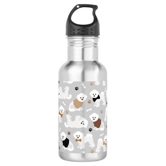 Bichon Frise Botten en Paws Gray Waterfles (Voorkant)