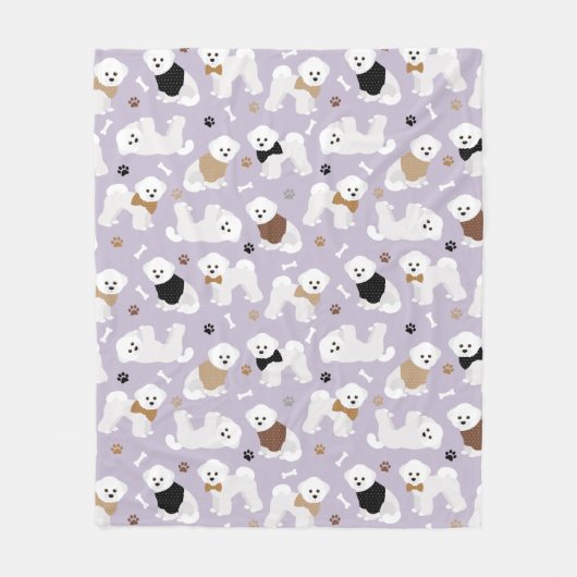 Bichon Frise Botten en Paws Paars Fleece Blanket Deken (Voorkant)
