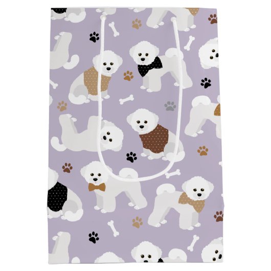 Bichon Frise Botten en Paws Paars Medium Cadeauzakje (Achterkant)