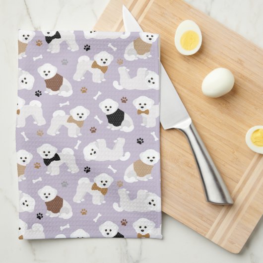 Bichon Frise-Botten en Paws Paarse keukenhanddoeke Theedoek (Quarter Fold)