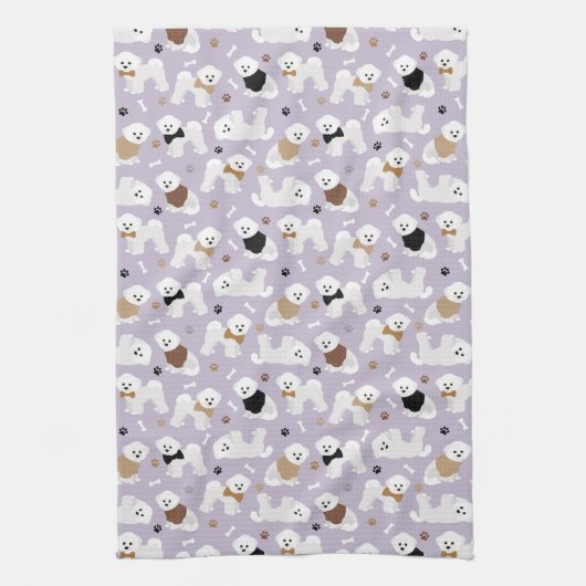 Bichon Frise-Botten en Paws Paarse keukenhanddoeke Theedoek (Verticaal)