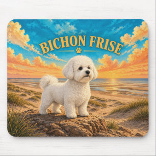 Bichon Frise, Cape Beach Vintage Aquarel Muismat