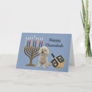 Bichon Frise Chanukah Card Menorah Dreidel Feestdagen Kaart