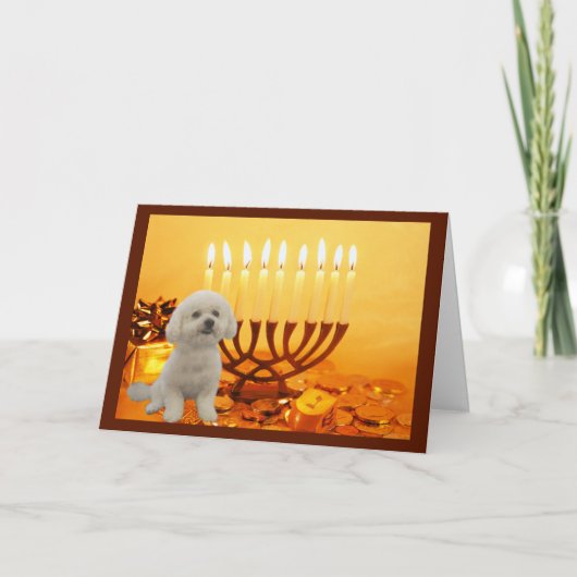 Bichon Frise Chanukah Card Menorah Feestdagen Kaart (Voorkant)