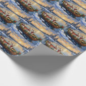 Bichon Frise Christmas Boat Holiday Cadeaupapier (Hoek)