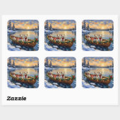 Bichon Frise Christmas Boat Holiday Vierkante Sticker (Vel)