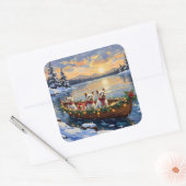 Bichon Frise Christmas Boat Holiday Vierkante Sticker (Envelop)