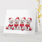 Bichon Frise Christmas Dress Santa Hat Kaart (Gele Bloem)